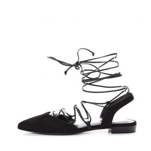 YSL Saint Laurent Kid Suede Scamosciato Lace Up Pointed Toe Flats 36 1/2
